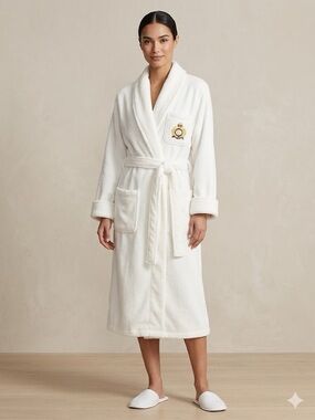 Lauren Ralph Lauren Luxury Spa Robe Old Money Aesthetic White Crest Fleece Large